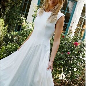 Free People White Midi Dress - Ryo Drop-Waist Sundress
